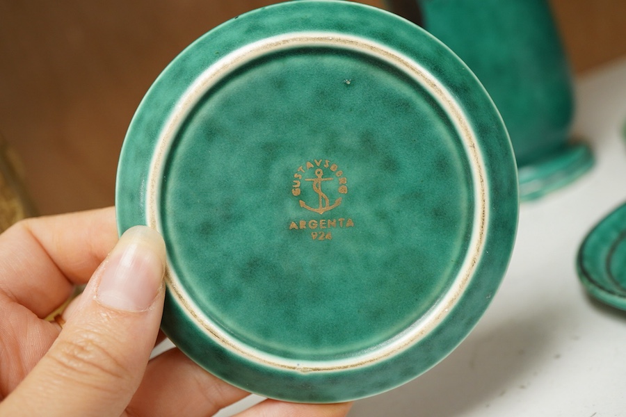 A Gustavsbery Argenta ware vase, number 1029 and four pin dishes, number 924, vase 18cm